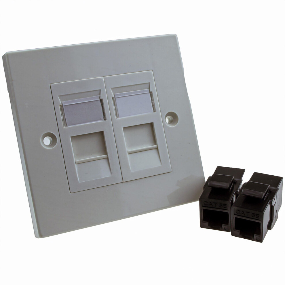 Kenable Through Coupler Keystone Faceplate Cat5e 2 Port Rj45 Socket Network Plate