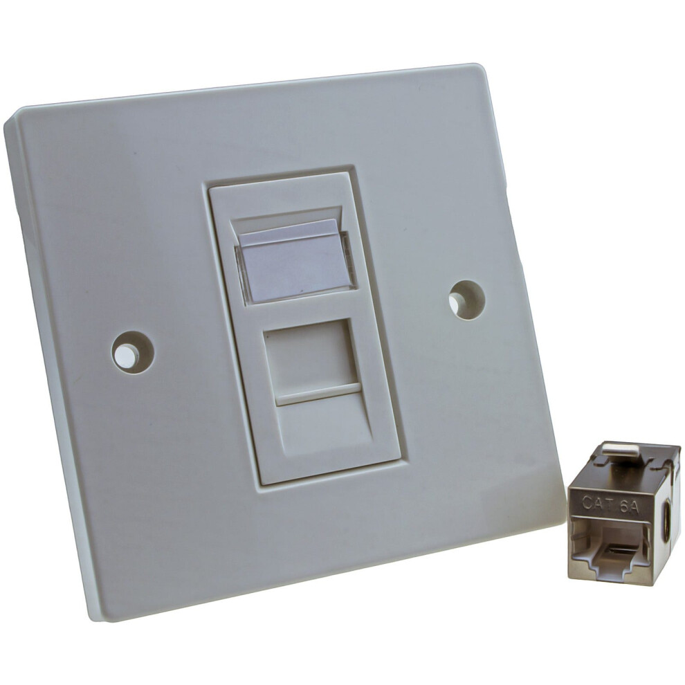 Kenable Through Coupler Faceplate Cat6a Shielded Ftp 1 Port Rj45 Socket Network Uk Plate
