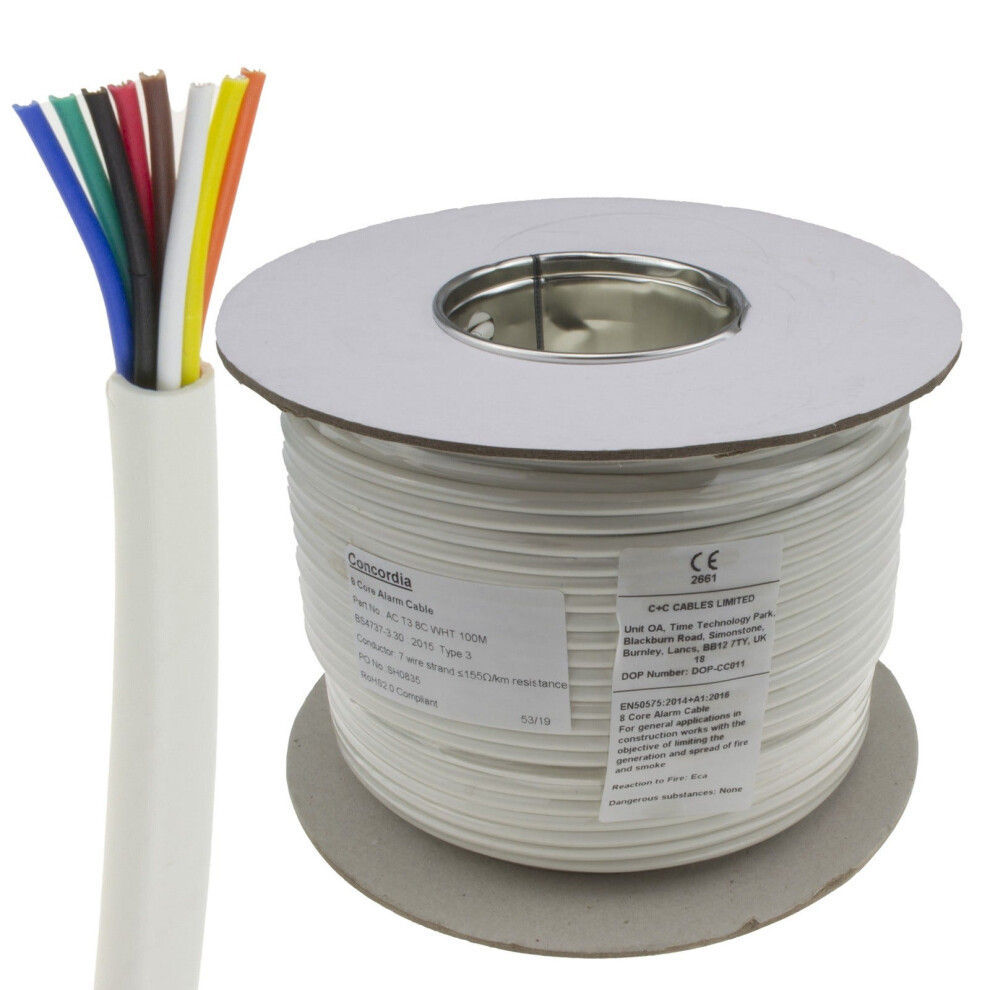 8 Core Cca Signal Cable For Alarm Or Intercom Systems 100M White 5054338111056