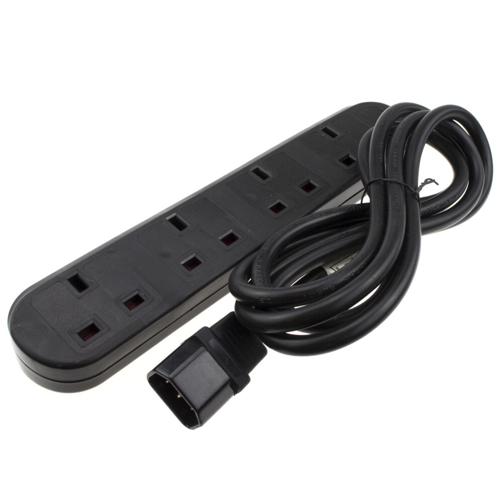 Kenable Black Iec C14 To 4 Way Gang Uk Mains Sockets Lead Ups Power Splitter 2M