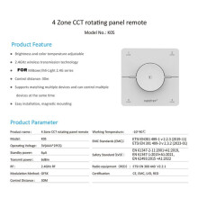 Miboxer Controlador de Interruptor Regulador de Intensidad K0S de 2,4 GHz con Panel de 4 Zonas y Perilla, Ajuste Remoto de Temperatura de Color,