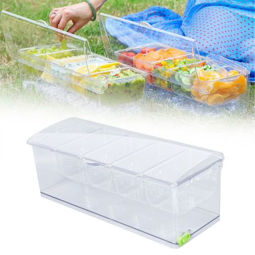 Serveur à condiments réfrigéré sur glace, 5 compartiments, transparent 1