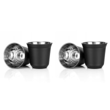 80ml Stainless Steel Espresso Cups Set - 4 Pack Double Wall 304 Stainless Steel Demitasse Cups 2.7oz,Black