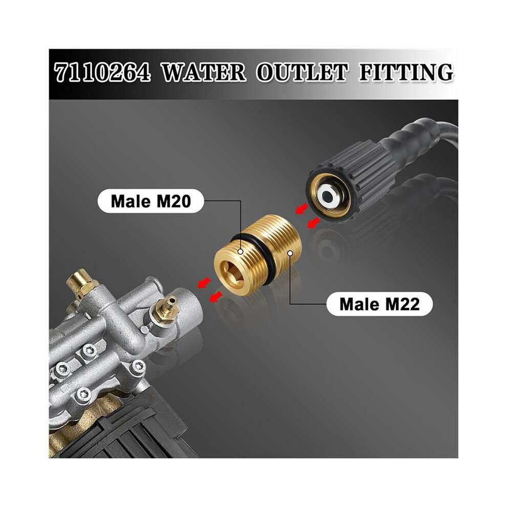 4Pcs 7110264 Water Outlet Fitting Pressure Washer Pump Parts,M20 Male To M22 Male Water Outlet Connector 4712089723355
