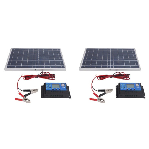2X Solar Panel 10W 12V Polycrystalline IP65 Waterproof Portable 30A Solar Charge Controller Combo for Outdoor
