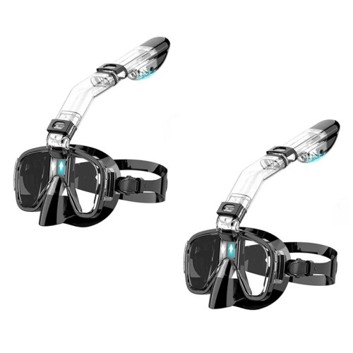 2X Snorkel Mask Foldable Diving Mask Set with Dry Top System and Camera Mount,Black