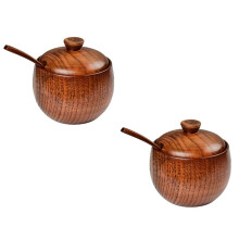 2 Stuks Houten Kruidenpot met Houten Deksel en Scandinavische Beknopte Stijl Zoutcontainer Zoutkom Kruidenbox Keukengereedschap