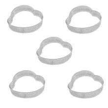 5-Pack Hartvormige Taartring, Geperforeerde Bakring, Gebakring, Roestvrijstalen Taartvormringen, Baktaartring