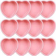 12 Stuks Hartvormige Taartvormen Roze Siliconen  Hart Taartvorm voor Valentijnsdag Verjaardag Cupcake Muffin Tool (4 Inch)