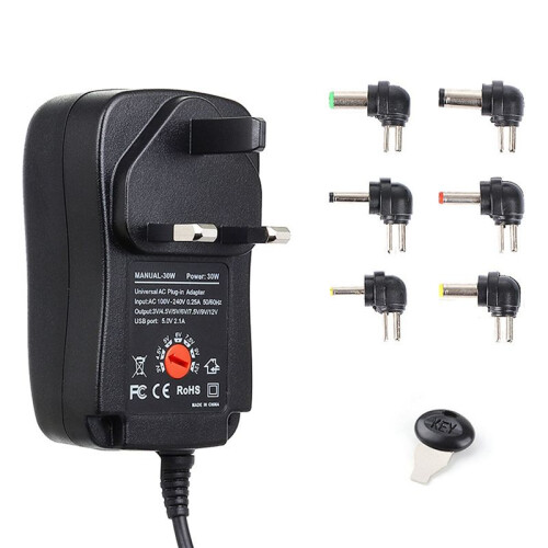 Power Adapter 3-12V Adjustable Voltage Power Adapter USB2.1A 30W Multi-Use Switching Power Supply UK Plug