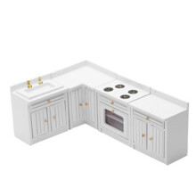 1/12 Scale Doll House Miniatures Kitchen Cabinets Set Miniature Furniture Sink Counters pour Kitchen Decor,Blanc