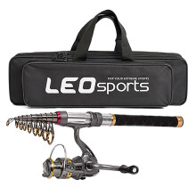 LEO Fishing Rod Reel Combo Carbon Telescopic Fishing Pole  Reels with Fishing Carrier Bag for Travel Fishing