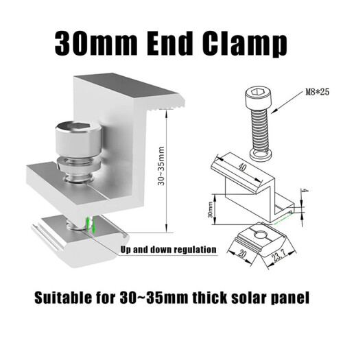 8 Pieces Solar Module Holder End Clamp Kit, Solar Panel  Clamp Brackets, Solar End Clamp Adjustable Solar Panel,30mm 2