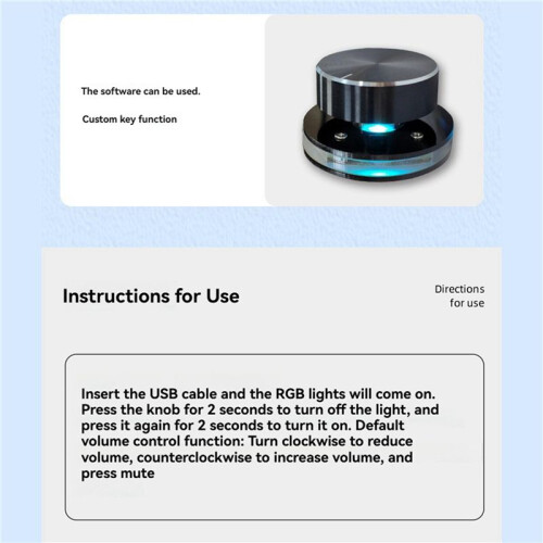 2X USB Volume Control Knob for Android PC Multimedia Type C External Media Adjustment Controller EC11 with RGB Light 2
