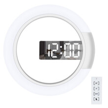 Horloge Murale LED Miroir Ajourée avec Contrôle, Horloge Numérique Ronde, Décoration Murale Lumineuse, Veilleuse 7 Couleurs, Mode 12/24 H