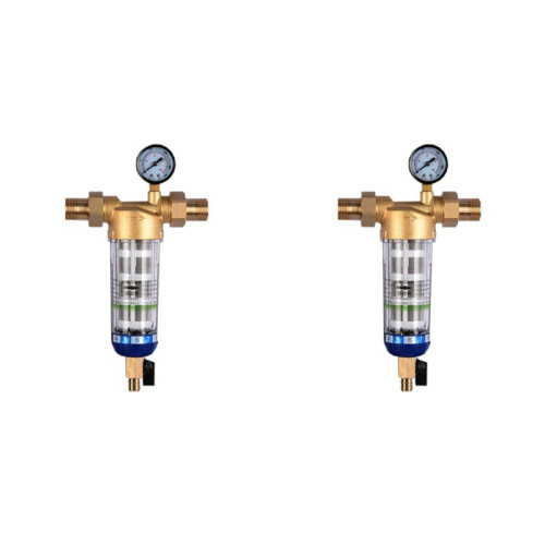 2X Pre Filter Purifier Whole Spin Down Sediment Water Filter Central Prefilter System Backwash Stainless Steel Mesh D