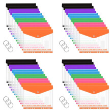 48 Pcs A4 Binder Pocket Expandable Envelopes Clear Plastic Envelopes for Ring Binder Folder, Snap Button