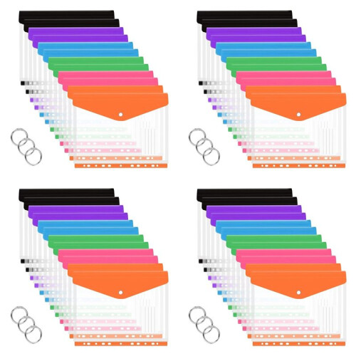 48 Pcs A4 Binder Pocket Expandable Envelopes Clear Plastic Envelopes for Ring Binder Folder, Snap Button