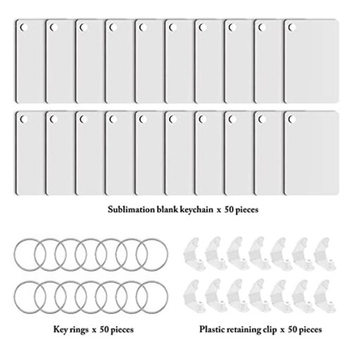 100 Pièces Rectangle Sublimation Keychain Blanks Double Side Heat Transfer Blanks  Blank Board Key Rings Blanks 2