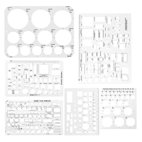 18pcs Circle Template for Drafting, Geometric Shape Stencils Circle Square Measuring Ruler for Building Formwork Drawing 1