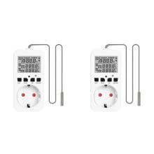 2X Digital Temperature Controller Sockets,16A Heating Cooling Thermostat Socket with Sensor for Greenhouse EU Plug