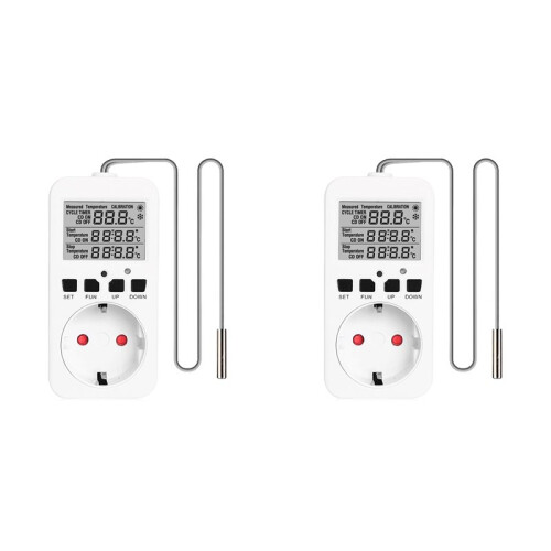 2X Digital Temperature Controller Sockets,16A Heating Cooling Thermostat Socket with Sensor for Greenhouse EU Plug