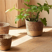 6X Straw Weaving Flower Plant Pot Wicker Basket Rattan Flowerpot Storage Basket Handmade Woven Planter Basket S