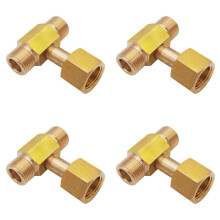 4X W21.8-14 CO2 Tank Bottle Brass Threaded Tee Fitting 3 Way Connector Charging Fill Adaptor for Beer Homebrew Aquarium