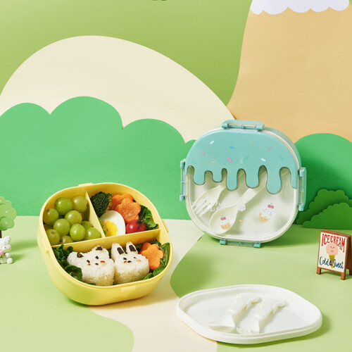 Kindergarten-Bento-Lunchbox mit 3 Fächern, Grün, 330 g, 18,5 cm 2