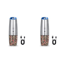 2X Rechargeable Electric Salt and Pepper Grinder, Adjustable Electric Salt and Pepper Grinder Silver