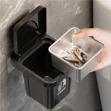4X Cenicero de Acero Inoxidable para Colgar en la Pared con Tapa, Forma de Cubo de Basura, para Baño, Sala de Estar, A Prueba de Cenizas, Sin