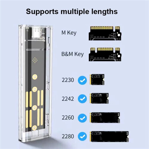 5X M.2 NGFF  Dual Protocol SSD Case Trasparente USB Tipo C 10 Gbps PCI-e M2 SSD Contenitore Esterno Trasparente per Disco Rigido