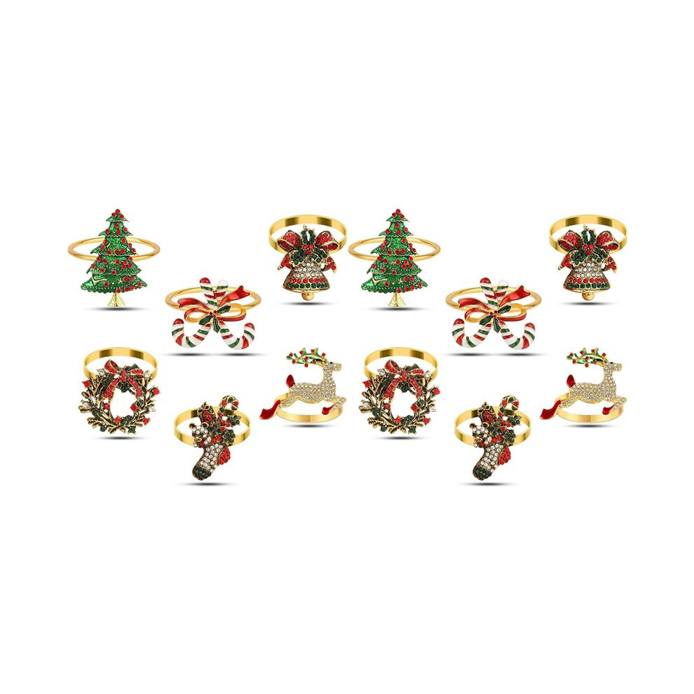 12Pc Christmas Napkin Rings Set,Metal Napkin Ring Holder Bluk For Xmas Party Favor Holiday 4712491615095