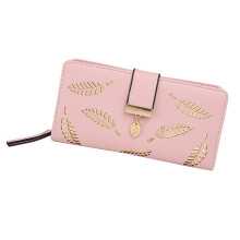 Stylish Pink Long Card Holder Purse with Multiple Dividers & Zipper
