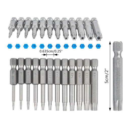 36 Pack Torx  Screwdriver Bit Set 1/4 Inch Hex Shank T5-T40 Star Screwdriver Tool Kit with 3 Pack Handle 2