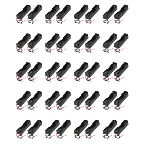 40 Pcs Black 18650 Flat Tip Batteries Battery Holder Case W Wire Leads