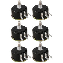 6X WX050 10K Ohm 5W 6Mm Rund Axel Rotary Wire Wound Potentiometer Svart+Silver
