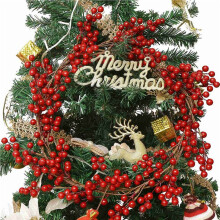 3X Christmas Red Berry Garland, Artificial Burgundy Red Pip Berry Artificial Berry Garland for Indoor Outdoor Decoration