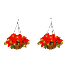 2X Christmas Hanging Basket with Red Flowers and for Outdoor Yard Porch Decor