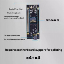 2X PCIe4.0 X16 Slot Adapter Card PCIe4.0 X16 to SFF-8654 8i Riser Card Need Motherboard Support Splitting X4+X4