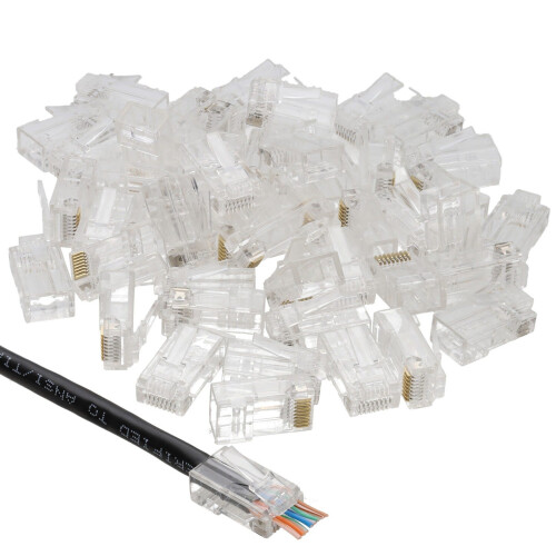 kenable Pass Through RJ45 Plugs Crimps Cat5e/Cat6 Ethernet Network Cables  [50 Pack]