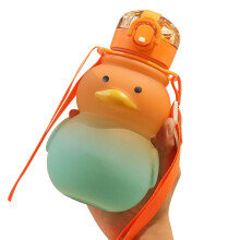 Niedliche orange Frosted Entenkind Wasserflasche für Kinder 800 ml mit Strohhalm & Schlaufe