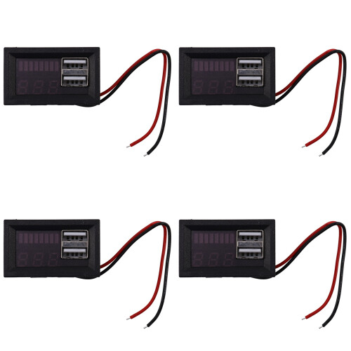 4X Red Led Digital Display Voltmeter Voltage Meter Volt Tester Panel for  12V Vehicles USB 5V2A Output 12.6V Battery