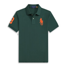 (Dark green, L) Men's Custom Fit Polo Shirt Cotton Short Sleeve Large Pony Polo Top