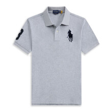 (Grey, 2XL) Men's Custom Fit Polo Shirt Cotton Short Sleeve Large Pony Polo Top
