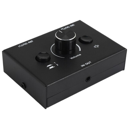 3.5mm Audio Switcher, 2 Input 1 Output/1 Input 2 Output Audio Splitter Switcher, Audio Switcher Box, One-Key Mute Button 2