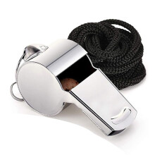 Silver Stainless Steel Extra Loud Sports Outdoor Whistle with Lanyard Referee Outdoor Metal Whistle