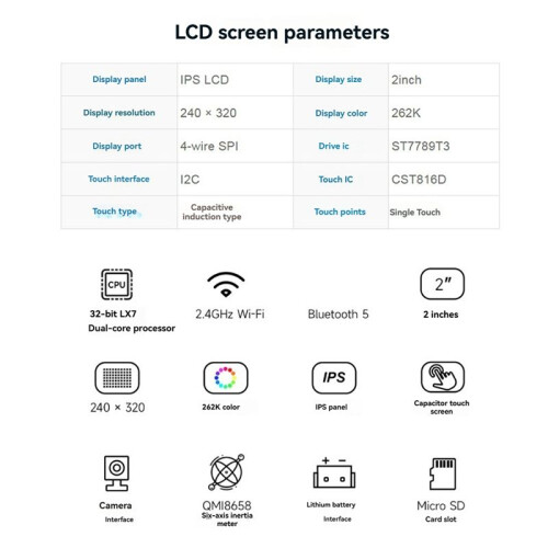 ESP32-S3 2inch IPS Capacitive Touchscreen Development Board 240x320 LCD Display 262k Color Support WiFi & 1