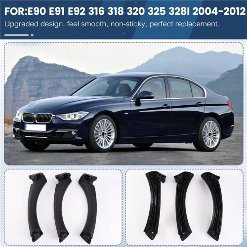 Door Pull Handle Set Replacement for  3 Series E90 E91 E92 316 318 320 325 328i 2004-2012 RHD Black 2