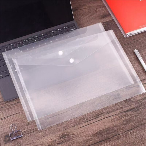 50PCS Transparent Waterproof Envelope Folder with Buttons, A4 Size, Thickened Plastic Material for School Office